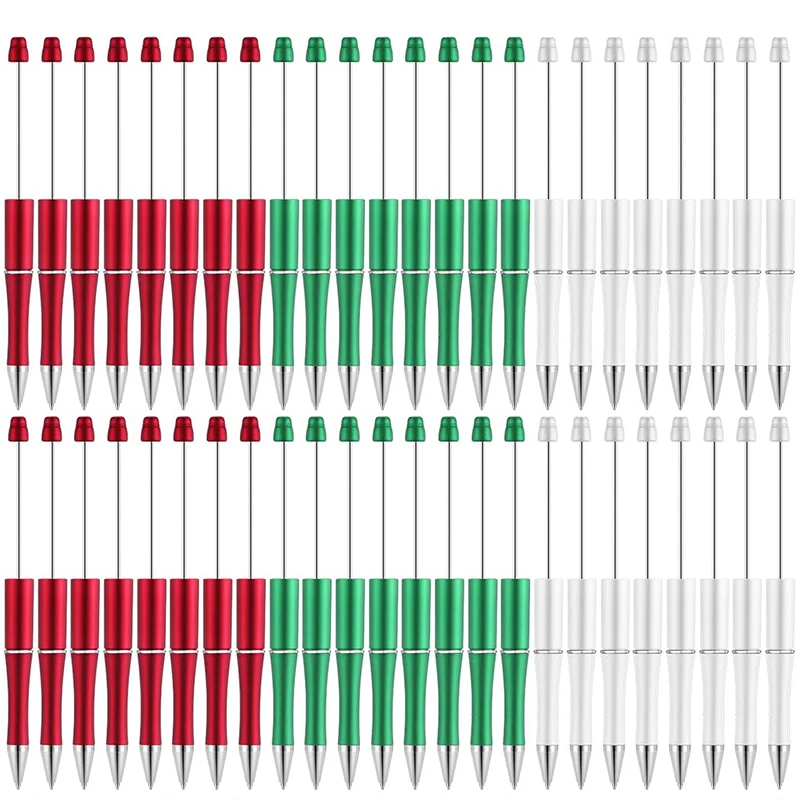 60 Stücke Weihnachten Perlenstifte Rot Grün Weiß Kunststoff Perlenstifte Perlen DIY Stift Schwarze Tinte Kugelschreiber – Detail 1