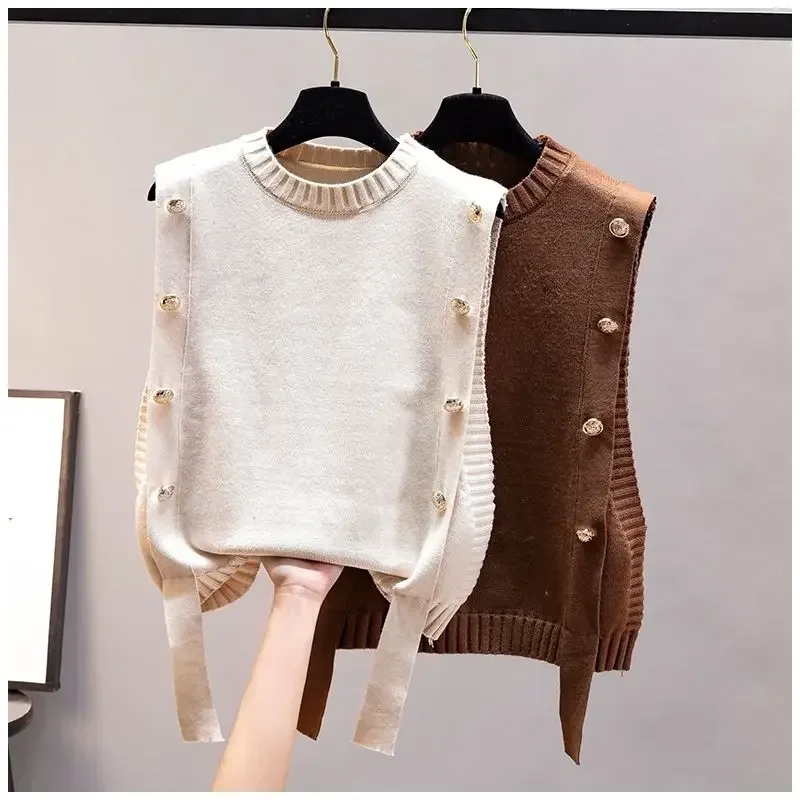 Women's waistcoat spring and autumn outer wear pullover sweater fashion casual new ladies sleeveless round neck knitted top