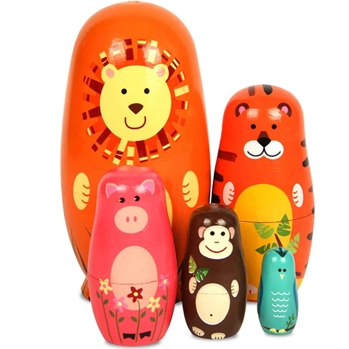 5PCS Montessori Nesting Doll Toy Handmade Wooden Russian Matryoshka Doll Toys for Girl DIY Painted Stacking Dolls Toys Gift 4