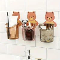 2pcs Cute Bear Pattern Wall Mounted Toothbrush Storage Rack Bathroom Multifunctional Toothbrush Container Bathroom Accessories 1