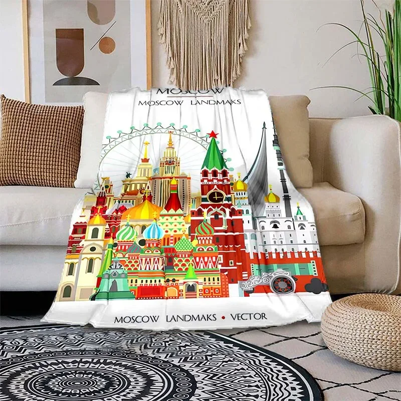 

City landmark Paris skyline Dubai cartoon flannel soft sofa bed home travel portable bedroom winter warm and comfortable blanket