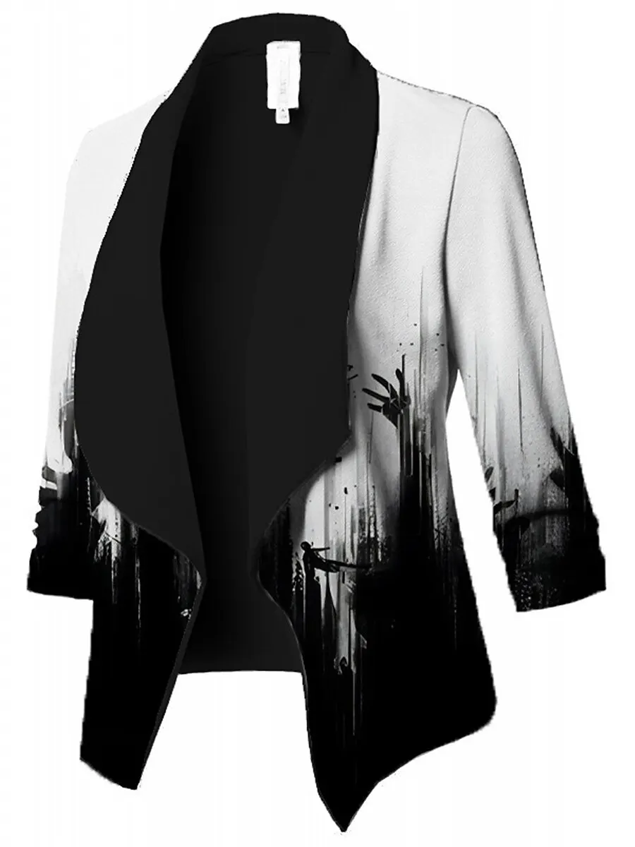 Women's Blazer Halloween Ghost Print Suits Coat Skull Party Cosplay Open Front Short Cardigan Fashion Regular Fit Outerwear