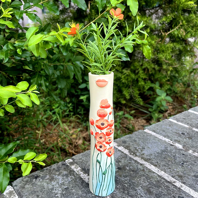 Boho Style Resin Vase Hand-painted Human Face Flower Vase Table Ornament Creative Flower Arrangement Vase Home Decorations 3