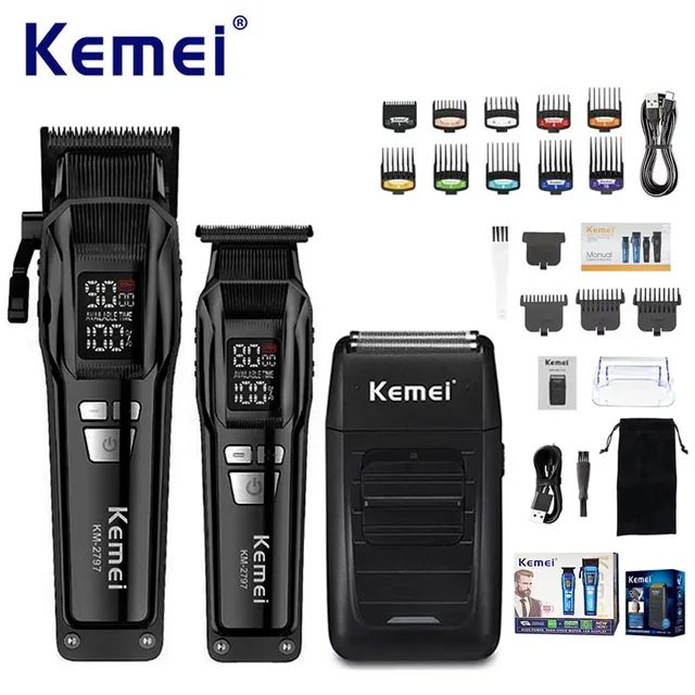 58783-2b2b9b.jpg Kemei Professional Electric Hair Clipper Kit Rechargeable Hair Trimmer Shaver For Men USB Charging Beard Razor KM-2797 KM-1102