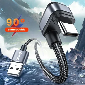 2.4A Fast Charging USB Type C Cable 90 Degree Elbow Fast Phone Charging Data Cord 180 Degree Angle Games Charge Wire for Redmi 1