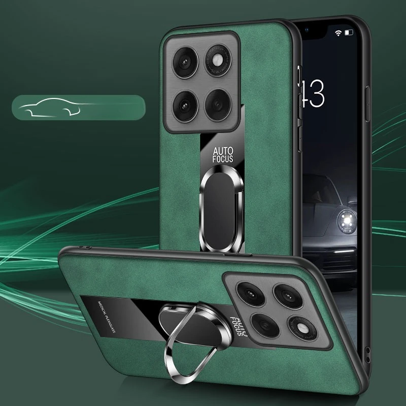 Premium Sheepskin Leather Case with Magnetic Ring Holder and Stand - Shockproof and Stylish