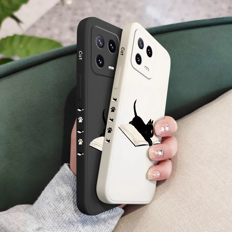 Whimsical Reading Cat Liquid Silicone Phone Case