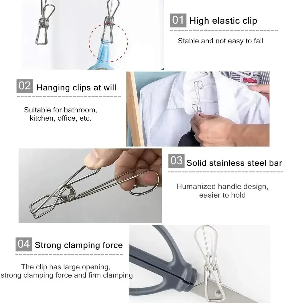 Clothespins with Hooks 10pcs Stainless Steel
