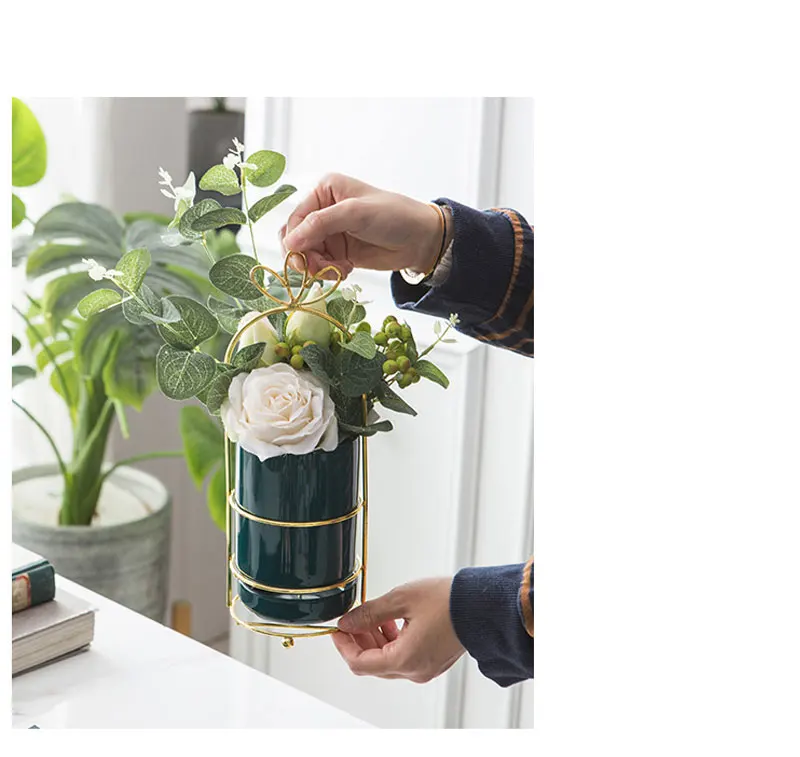 Description Picture 3 of itemNordic ins green ceramic succulent plant pot with tray living room desktop dried flower container home decoration