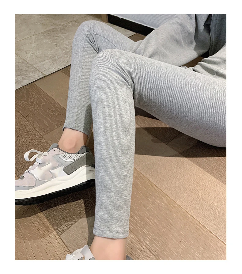 Autumn Gray Ribbed Leggings for Women 2024 New Soft Cotton Legging Slim  Stretch Pants Women's High Waist Home Tights Bottoms - AliExpress