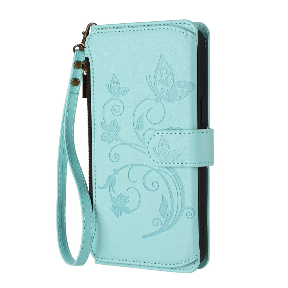 Elegant Zipper Wallet Flip Case with Card Slots and Stand Function