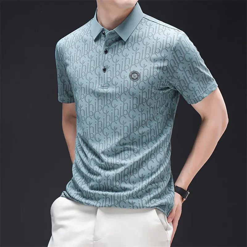 Camicia a maniche corte casual da lavoro da uomo nuova con stemma Polo tinta unita Top versatile confortevole e traspirante alla moda - immagine 5