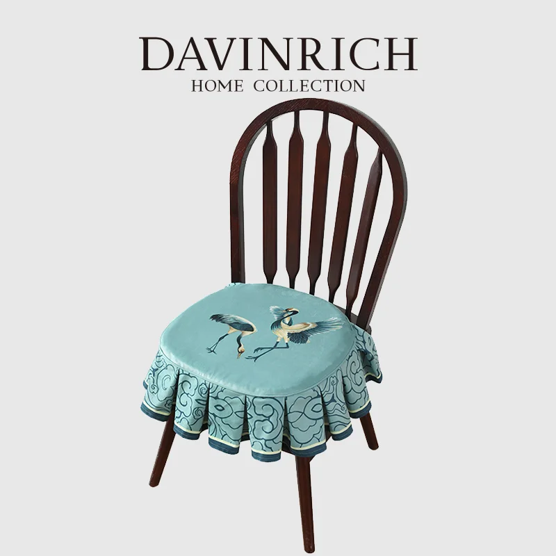 

DAVINRICH GG Style Cranes Inspired Chair Slipcover Indigo Chi'en Decorative Chair Pad Cushion Seat Cover 50x50 Boutique Art Deco