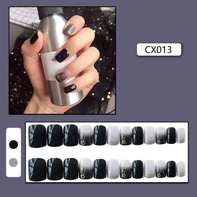 24pcs/box Fake Nails Press on Short Reusable with Designs Set French Artificial Pink False Tipsy Stick-on Nails Tips Art CX013