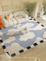 Checkerboard Large Area Living Room Carpet Soft Comfortable Plaid Cloud Bedroom Rug Blue Modern Art Fluffy Cute Children Doormat 1
