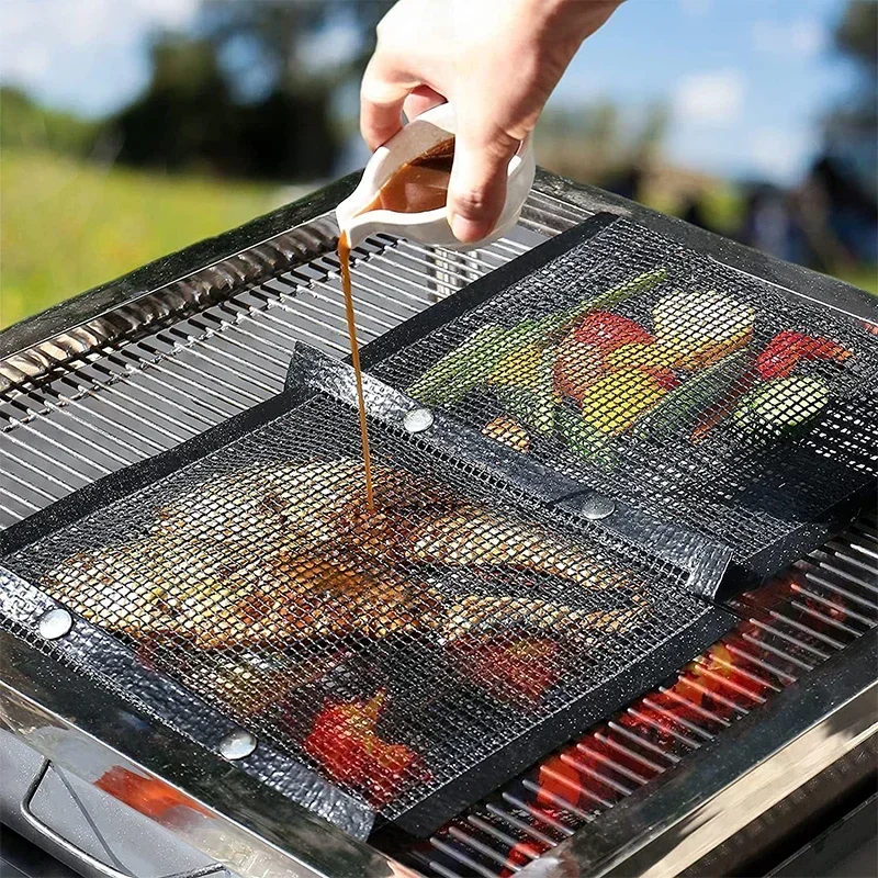 Reusable Non-Stick BBQ Barbecue Bags Mesh Grill Bags for Charcoal Gas Smokers BBQ Veggie Grill