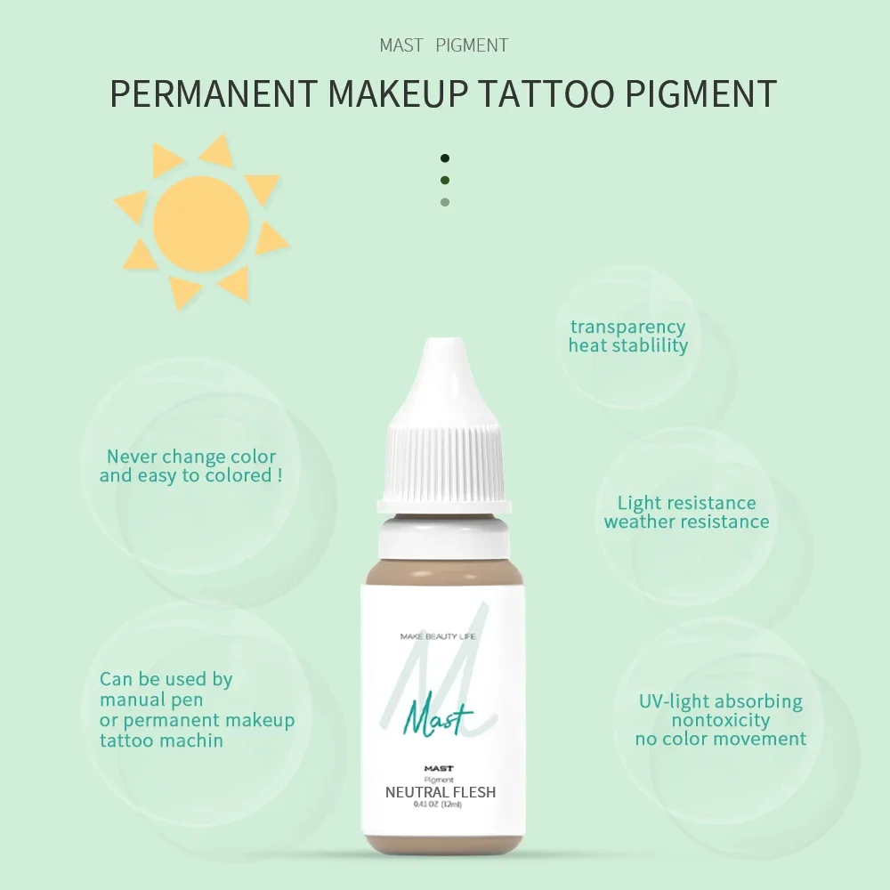Mast Tattoo 0.41oz/12ml Plant Ink for Eyebrow Eyeliner Microblading Pigment Ink for Permanent Makeup Tattoo Supply