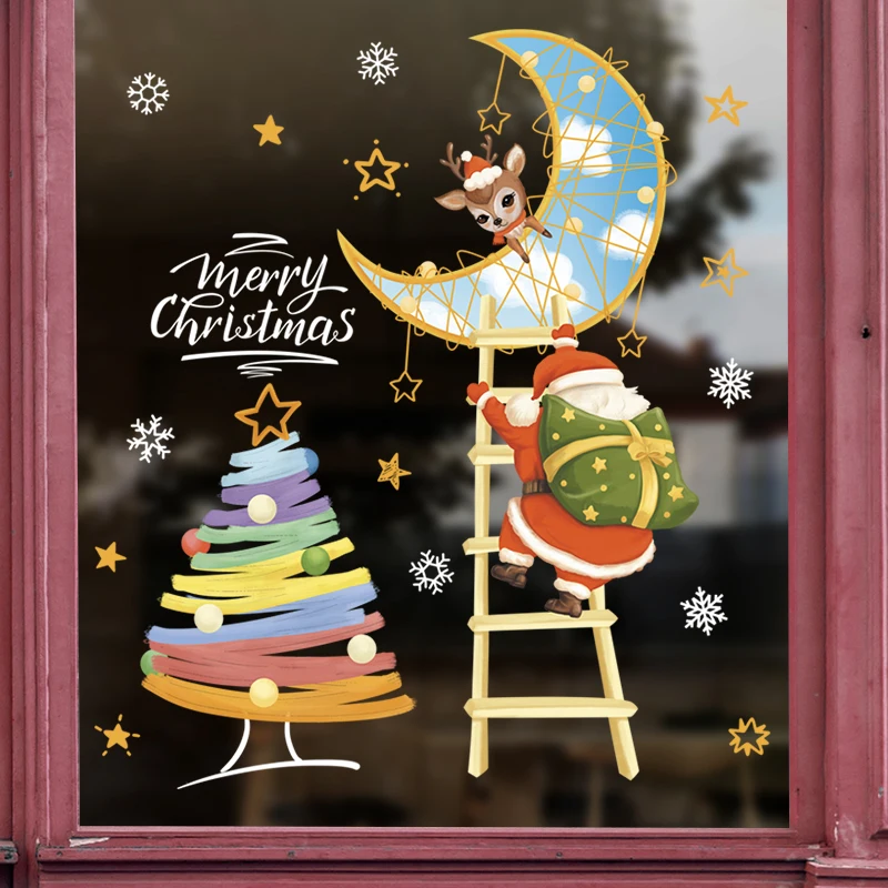 Christmas Santa Claus Window Stickers Xmas Tree Snowflake Glass Wall Sticker Merry Christmas Decoration for Home 2025 New Year