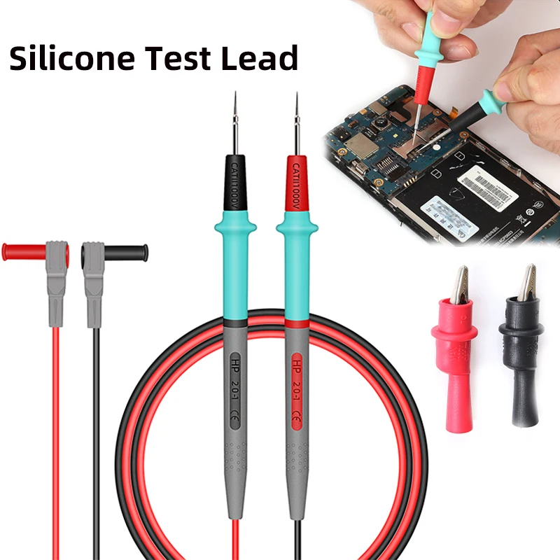 

1000V 20A Silicone Test Leads Digital Multimeter Cable Needle-tip Universal Probe Test Wire Alligator Clip For Tester Multimetro