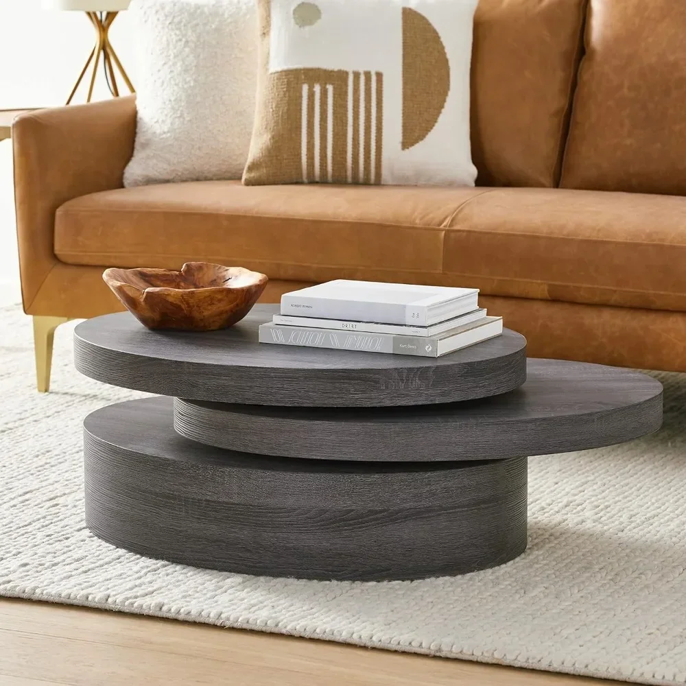 Rotatable Tea and Coffee Tables for Living Room, Small Oval Mod, Center Table, Salon End of Tables, Dining Room Chairs, Black