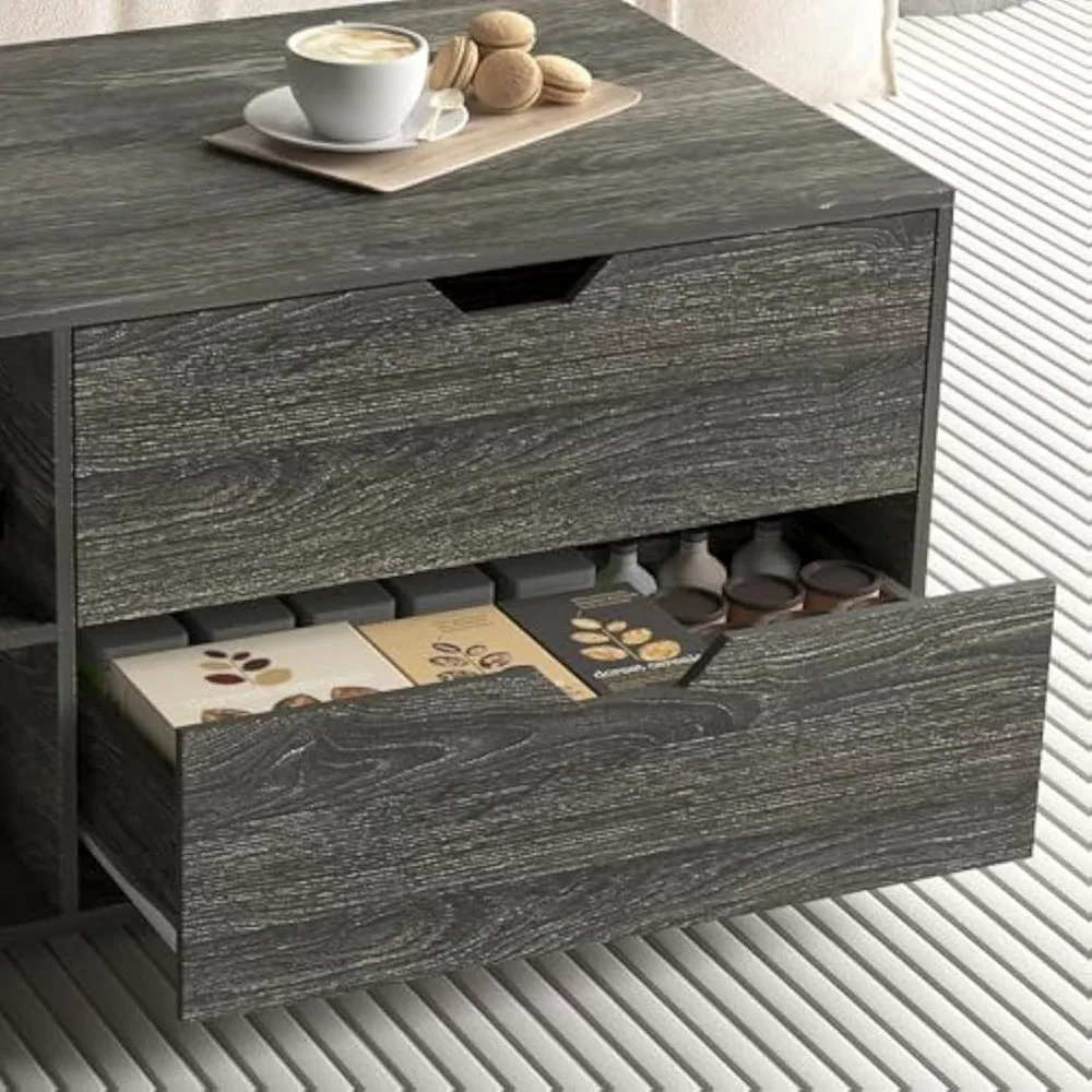 Set of 2 nested coffee tables, modern central coffee table, drawer and storage rack, living room bedroom side table 6