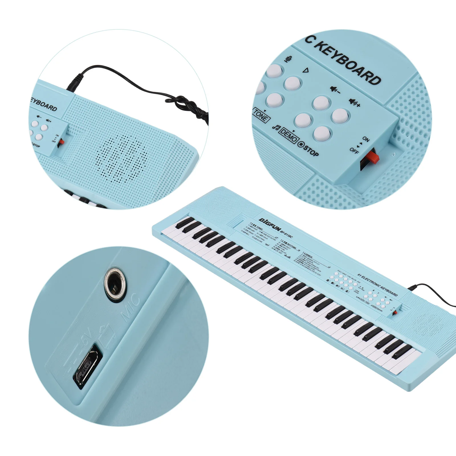 61 Key Electronic Keyboard Piano Musical Instrument with Microphone Dual Power Mode 6 Demonstration Songs