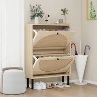Rattan Shoe Cabinet with 2 Flip Drawers, Narrow Hidden Entrance Hallway Free Standing Shoes Rack for Heels, Slippers , Shoe Rack 2