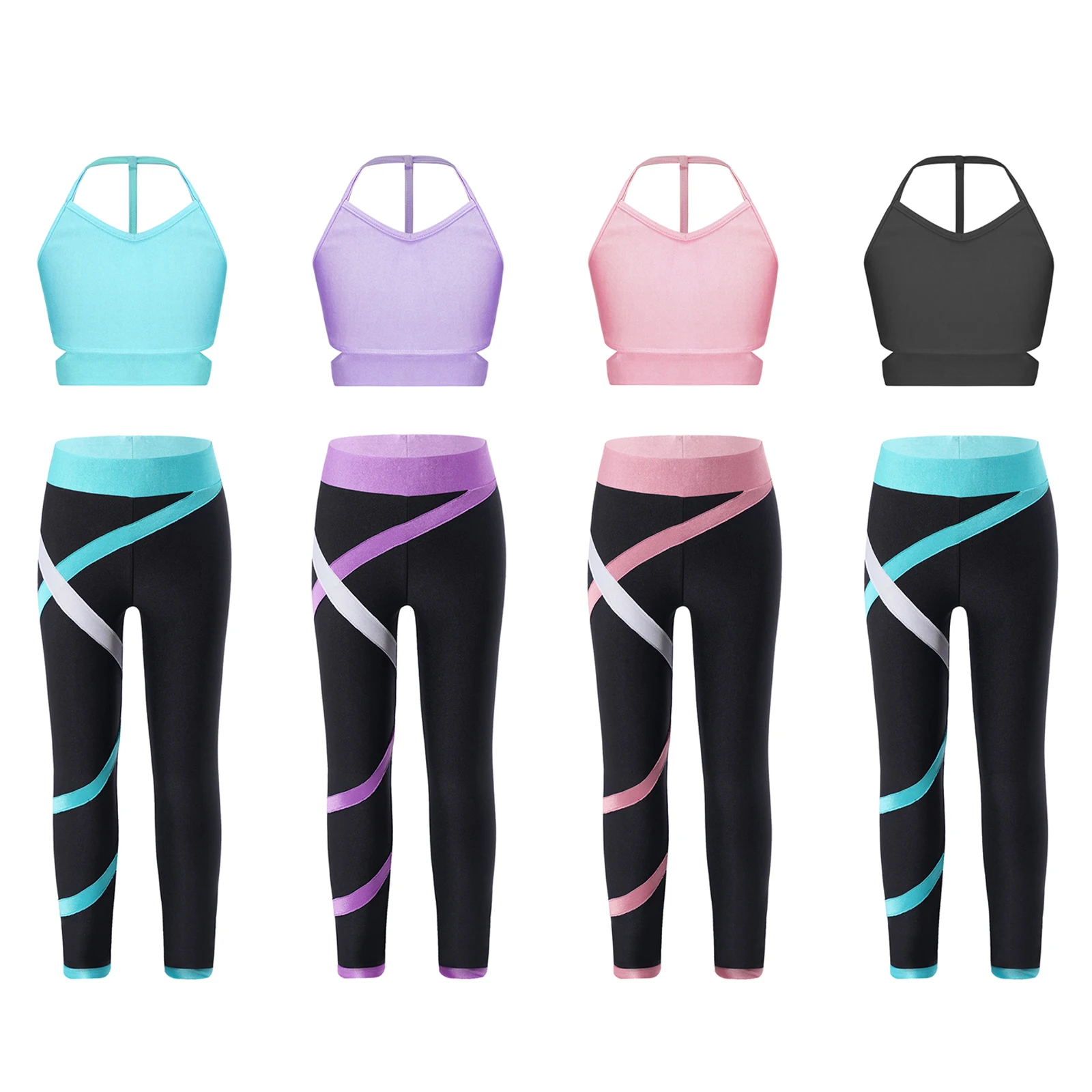 Kids Girls Gymnastics Outfit 2022 Sleeveless Cutout Stretchy Tanks Crop