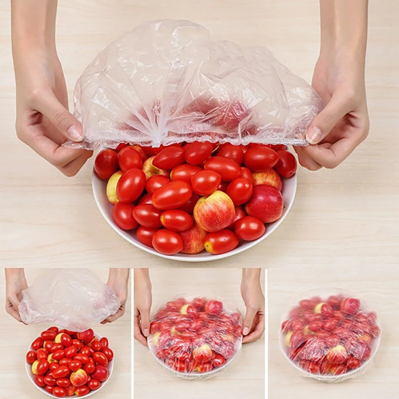 Disposable Food Cover Plastic Wrap Food Lids for Fruit Bowls Cups Fresh Seal Kitchen Fresh Keeping Saver Bags
