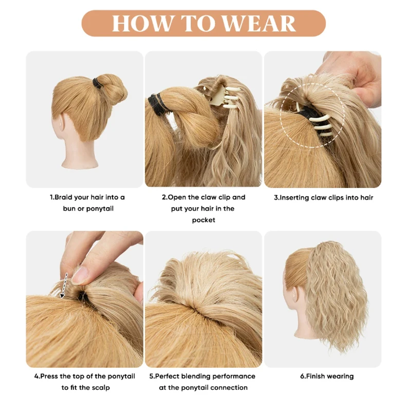 14 Inch Synthetic Curly Wave Ponytail  Hairpiece Heat Resistant Fiber Elegant Claw Clip Ponytail Extension for Women