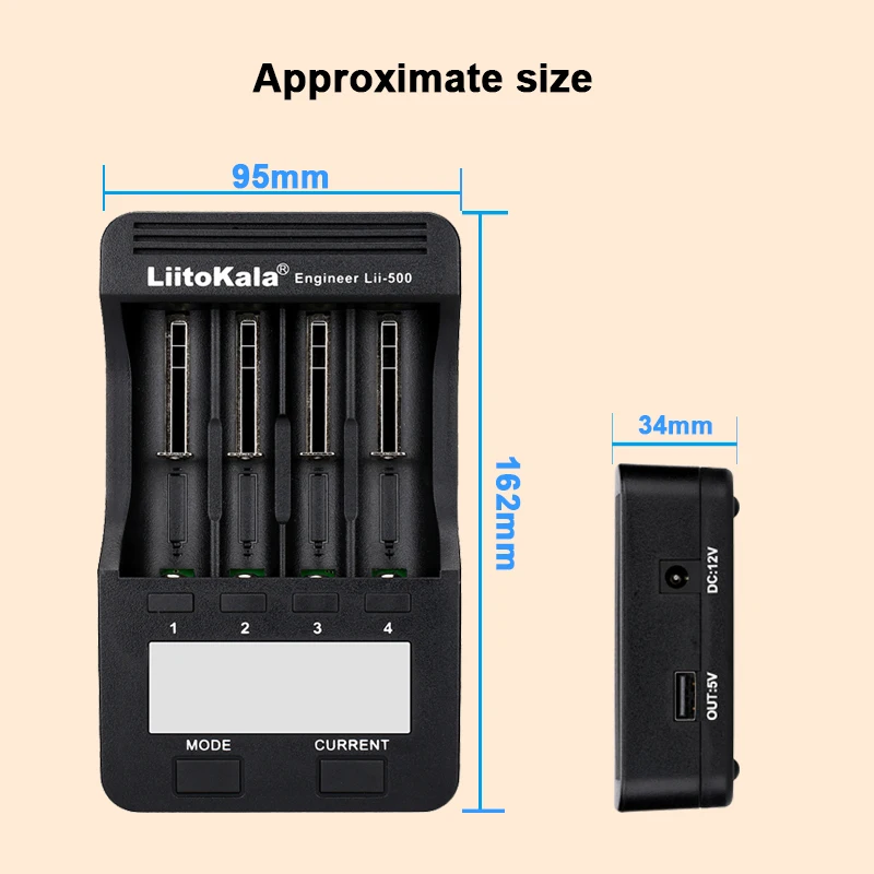 Battery Charger Charger Adapter Battery Charger Adapter LiitoKala Lii-500 LCD 3.7V/1.2V AA/AAA 18650/26650/16340/14500/10440/18500 Battery Charger Screen+12V2A Adapter