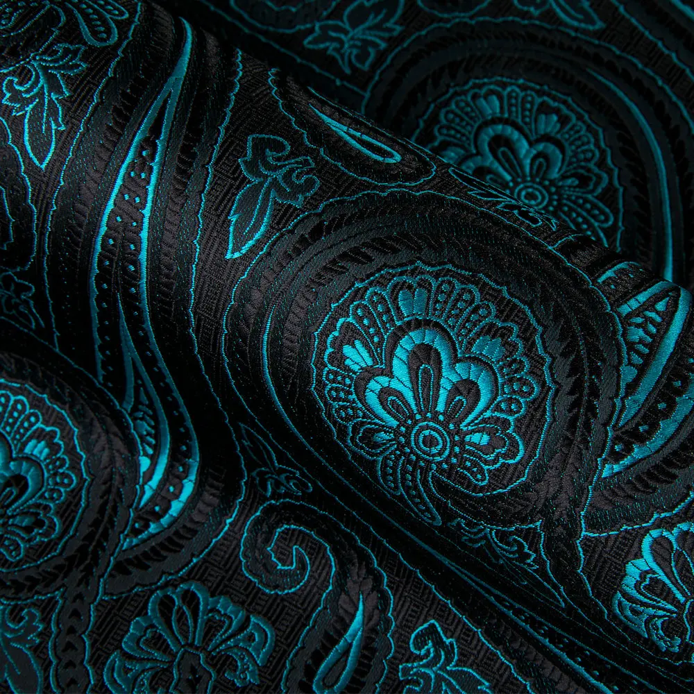 Barry.Wang Teal Paisley Floral Silk Shirts Men Autumn Long Sleeve Casual Flower Shirts For Men Designer Fit Dress Shirt BCY-05 dress shirts men casual shirts