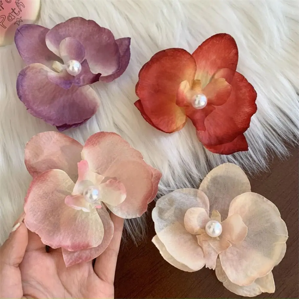 Cloth Butterfly Flower Hair Clip Korean Style Pearl Girl Hair Clip Butterfly Orchid Duckbill Clip Orchid Flower Hairpin Holiday