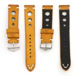 Handcrafted Vintage Leather Watch Strap - Breathable Cowhide Band - 24mm (Yellow)