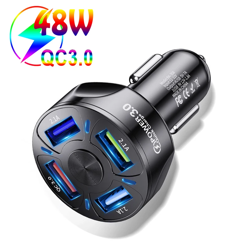 dual usb c car charger QC3.0 4USB Car Charger 48W7A Current FastCharging Widely Compatible MobilePhones Tablets USB Devices  LED Light Display Charging samsung usb c car charger Car Chargers