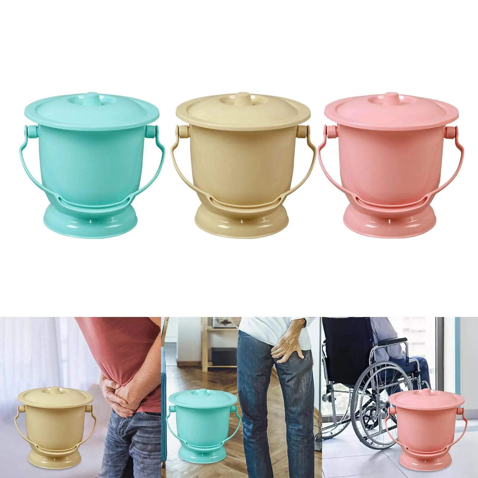 Chamber Pot with Lid Bedpan Spittoon Portable Bedroom Night Pot Urine Bucket