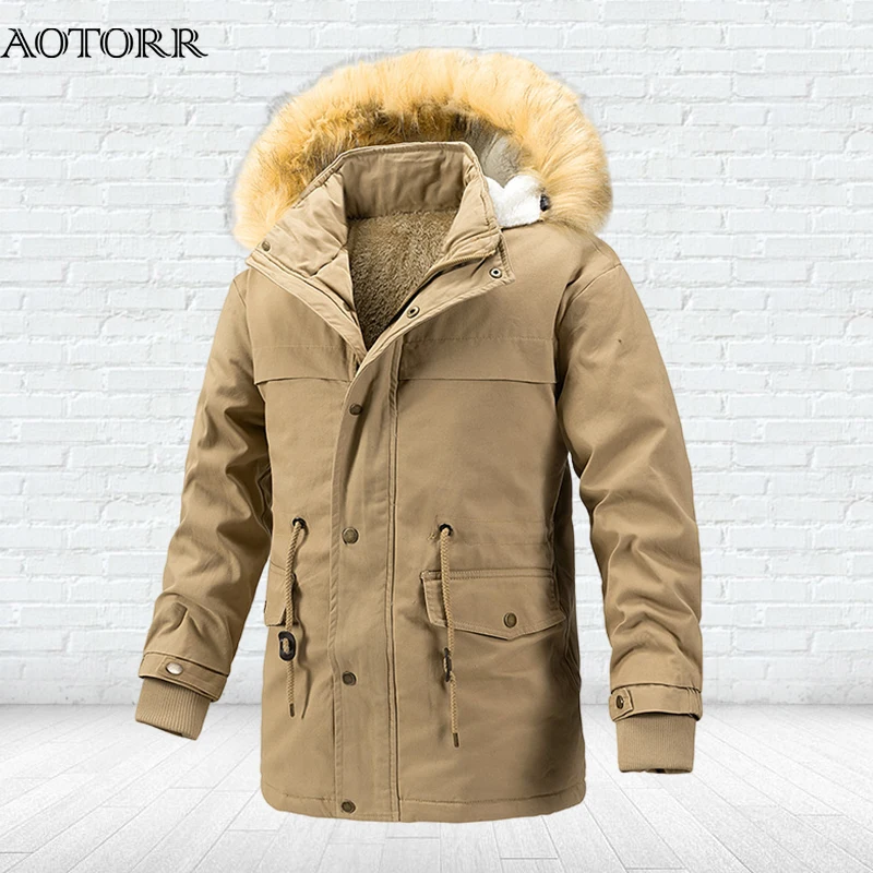 

Winter Padded Warm Cotton Jacket Men's Thickened Medium-length Coat Outdoor Leisure Jacket Oversize Cold Windproof Overcoat 2023