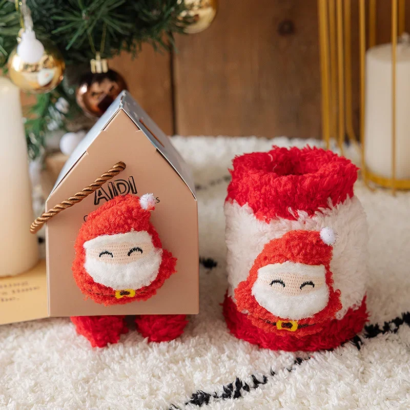 

Популярные Рождественские носки для женщин, осенне-зимние разноцветные Семейные напольные носки, новогодний подарок для пар, подарочная коробка