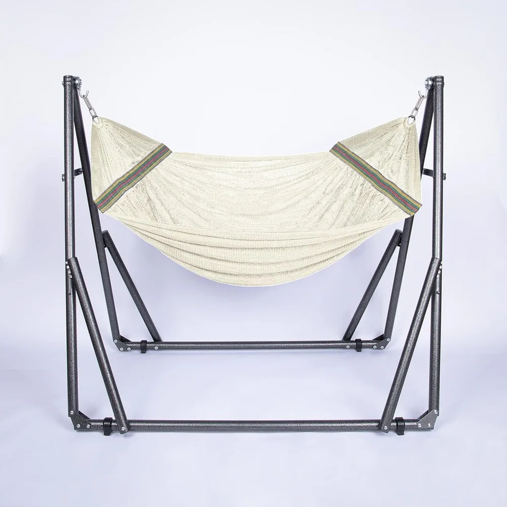 2 in 1 Hammock and Swinging Chair with Collapsible Steel Stand 450 lbs Capacity- Carrying Case, Portable & Adjustable 3