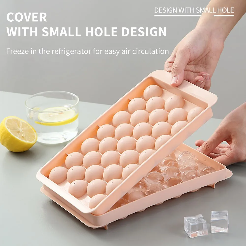 18/33 Well Ice Box With Lid Ball Ice Tray Plastic Cube Mold Refrigerator Ball Mold Box Round