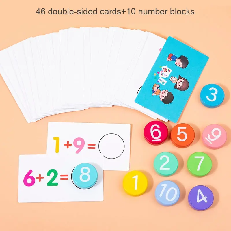 Math Toys Learning Board Puzzle Educational Children's Wooden Number Board Cognitive Matching Addition Subtraction Operation Montessori Logical Thinking Training