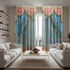 2pcs set HD Gold Lace Pink embroidery decoration simulation window curtain curtain Blue tie digital printed curtain Home Deco 3