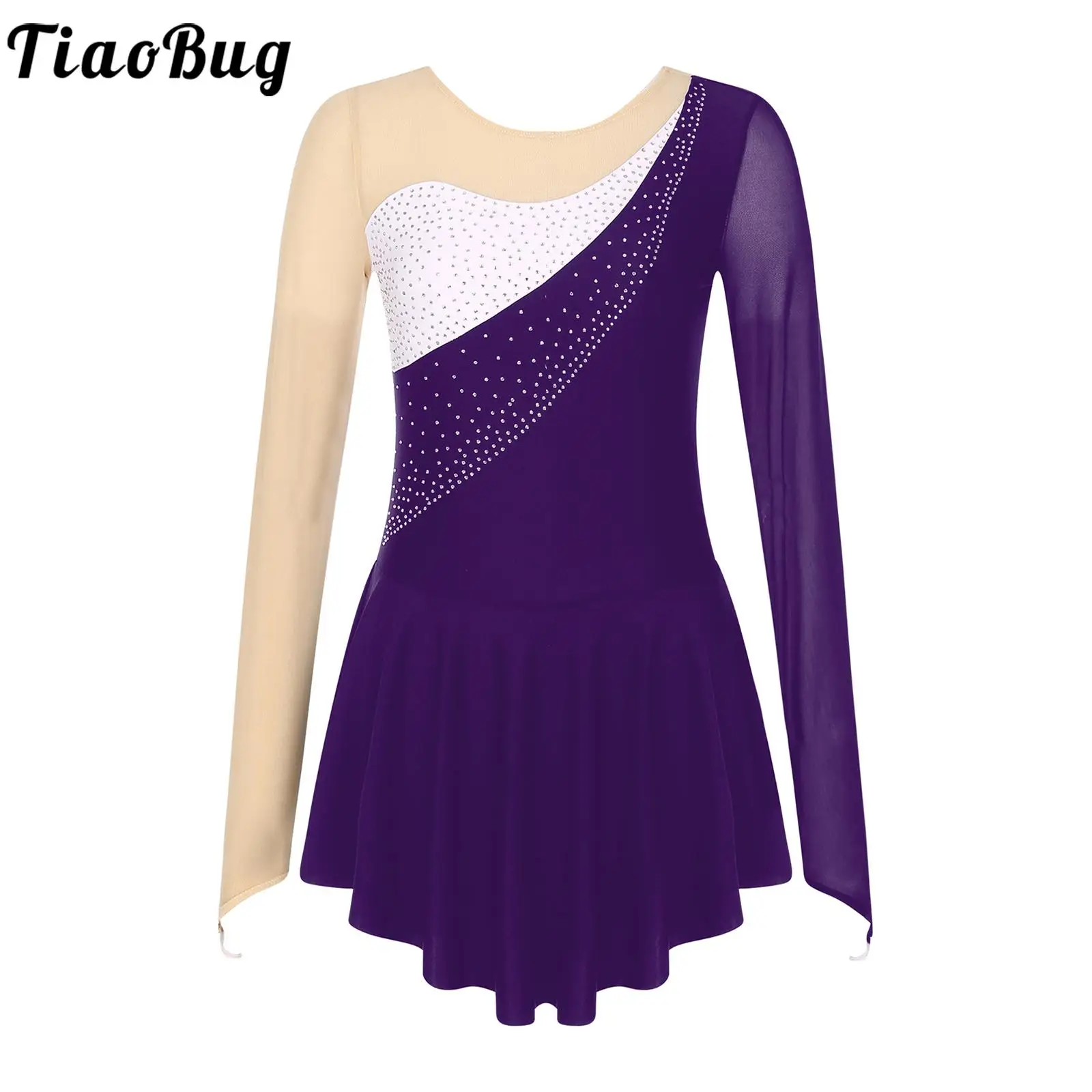 

Rhinestone Figure Skating Dress Ballet Dresses for Women Mesh Long Sleeve Gymnastic Leotard Ballerina Performance Dancewear