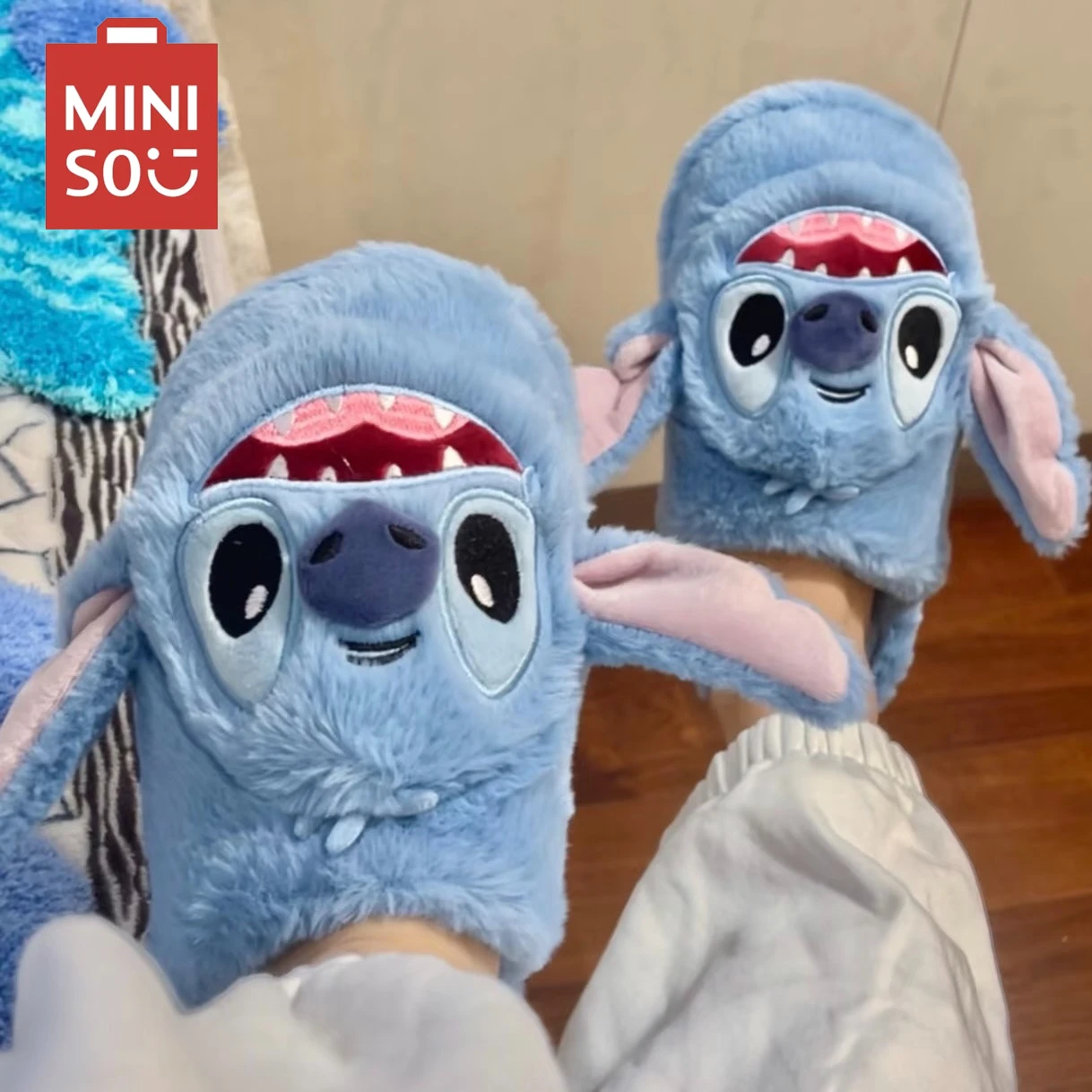 MINISO Winter Plush Slippers Lilo & Stitch Cosplay Shose Peripheral Products Gifts for Girls