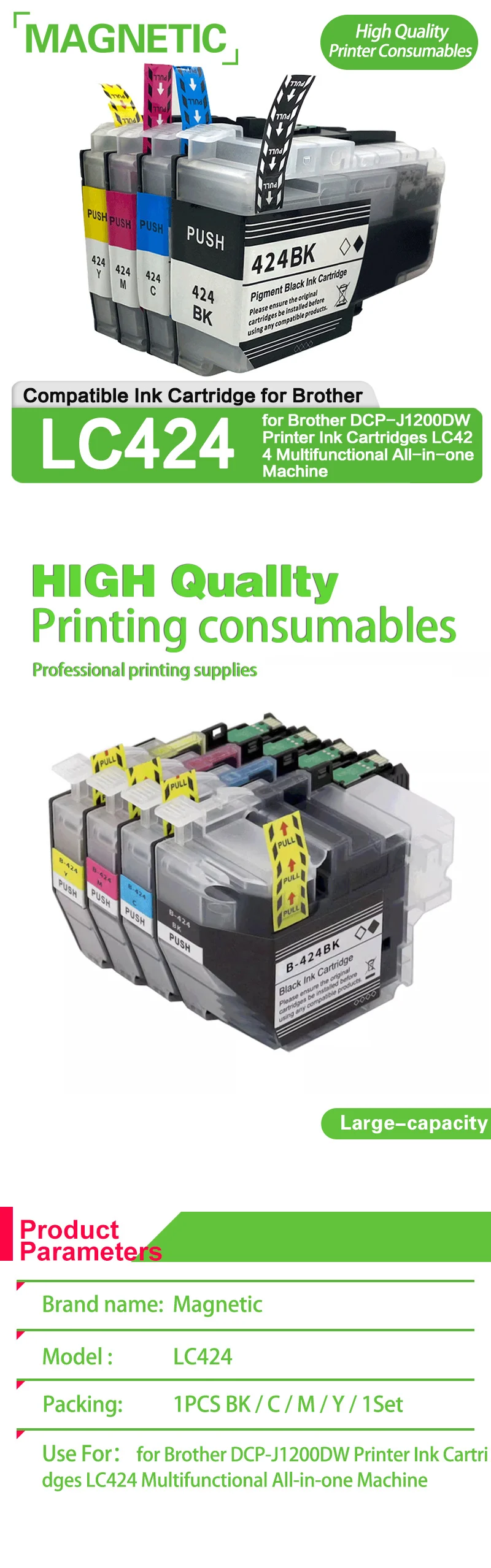 Description Picture 2 of itemNEW 4Color LC424 Standard Compatible for Brother DCP-J1200DW Printer Ink Cartridges LC424 Multifunctional All-in-one Machine