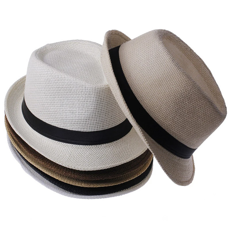 Men's Sun Hat Holiday Men Straw Hat Cowboy Summer Retro Panama Travel Journey Casual Caps Fedora Hat Gangster Cap Wide Brim 3