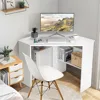 Corner Computer Desk, Space-Saving Triangular Writing Desk w/ 2 Storage Shelves & 2 Cable Holes, Multi-Functional Consol 1