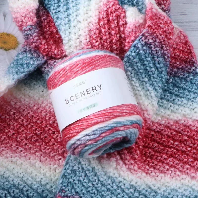 100g Dyed Rainbow Wool Yarn, Gradient Cake Knitted Yarn, Woven DIY Sweater Doll Scarf Hat Crochet Thread, Chunky Yarn,Wholesale 2