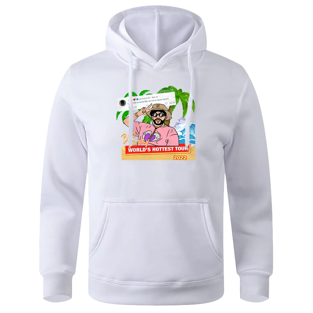 

Bad Bunny World'S Hottest Tour Beach Surf Coconut Tree Men Hooded Fleece Warm Pullover Fashion Classic Hoodies Sports Tidehoody