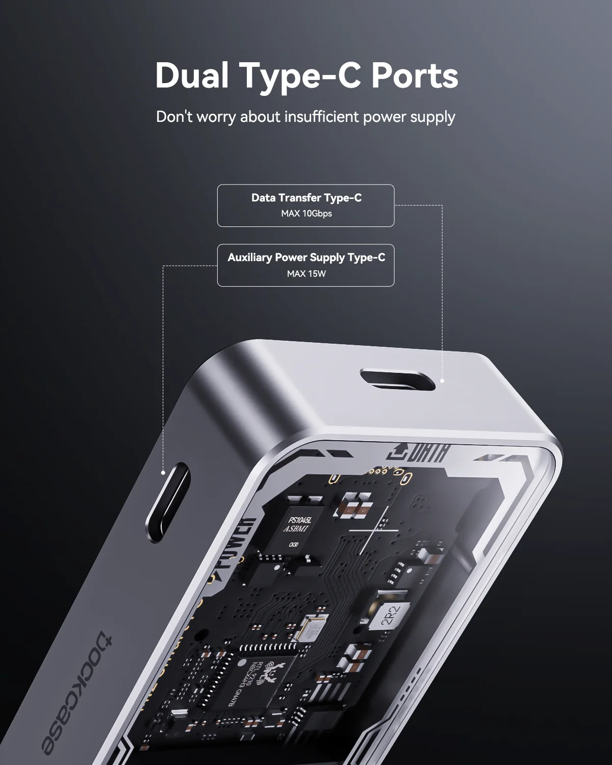 DOCKCASE Explorer M.2 NVMe SSD Enclosure, 10s PLP, USB 3.2 Gen 2 (10Gbps), fits NVMe PCIe 2230-2280, M-Key & B+M Key, UASP.